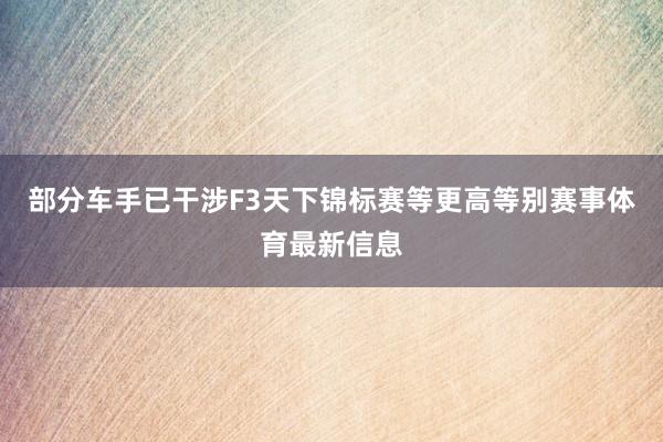 部分车手已干涉F3天下锦标赛等更高等别赛事体育最新信息
