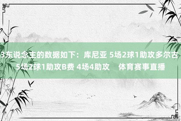 3东说念主的数据如下：库尼亚 5场2球1助攻多尔古 5场2球1助攻B费 4场4助攻    体育赛事直播